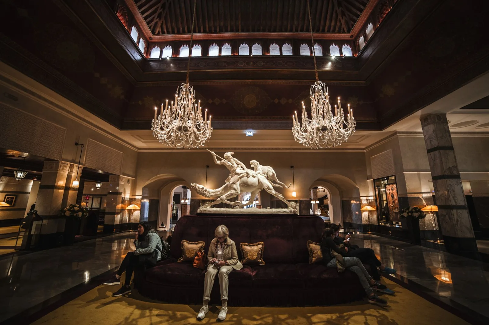 The lobby of an upscale hotel, a reward for top-tier loyalty members